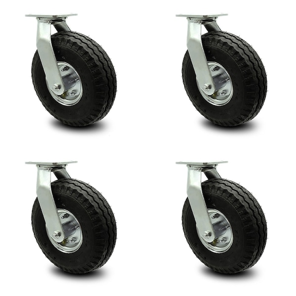 10 Inch Black Pneumatic Wheel Caster Swivel with 2 Swivel Locks SCC, 4PK